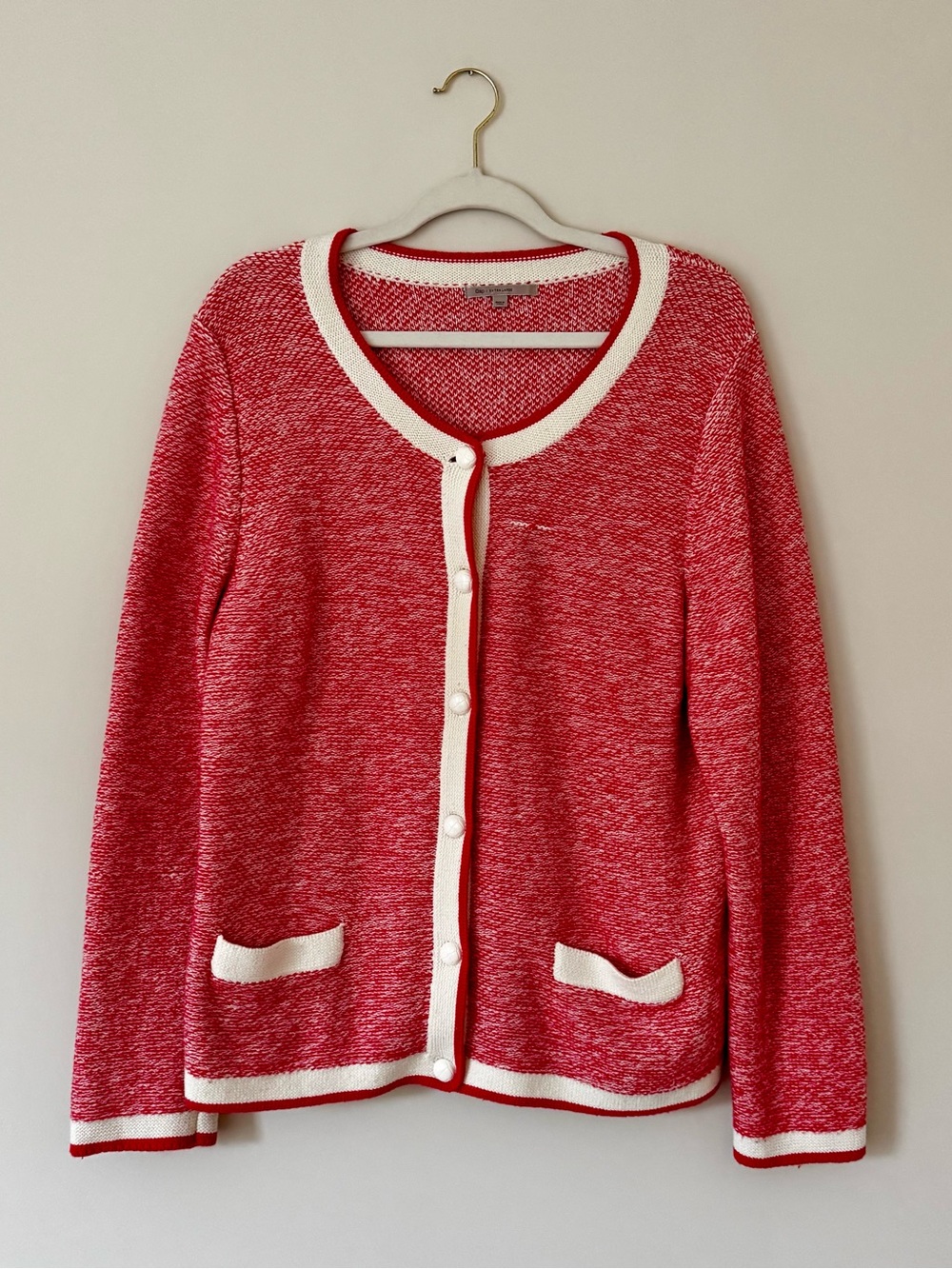Vintage Gap Marled Knit Cotton Blend Cardigan Sweater, Pink & Cream – Size XL